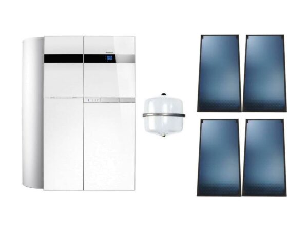 Buderus Logasys GBH192-25iT 25 kW 150S Heizungspaket weiß mit SL136 Logasol Solar Kollektoren PNR400/RC310