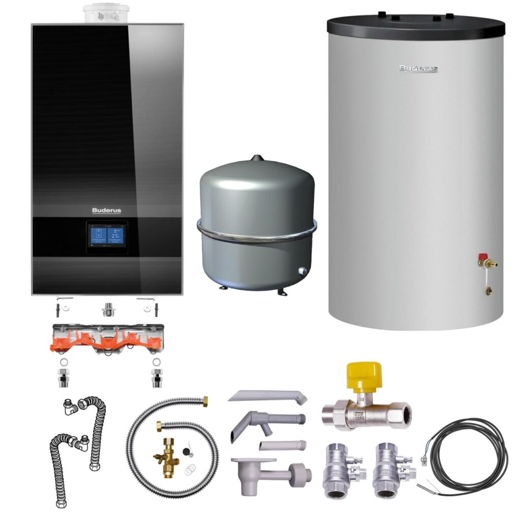 Buderus Gas-Brennwert Logaplus-Paket W42 GB182i.2-25 25kw H-Gas Speicher S120 Bedieneinheit BC400 MAG 35l schwarz