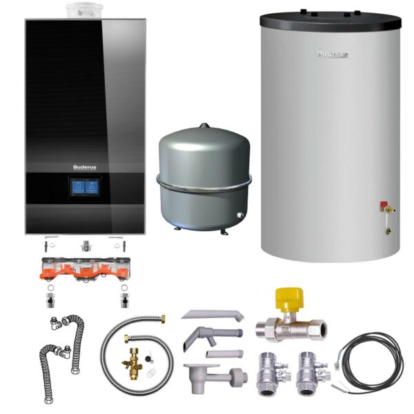 Buderus Gas-Brennwert Logaplus-Paket W42 GB182i.2-25 25kw H-Gas Speicher S120 Bedieneinheit BC400 MAG 35l schwarz