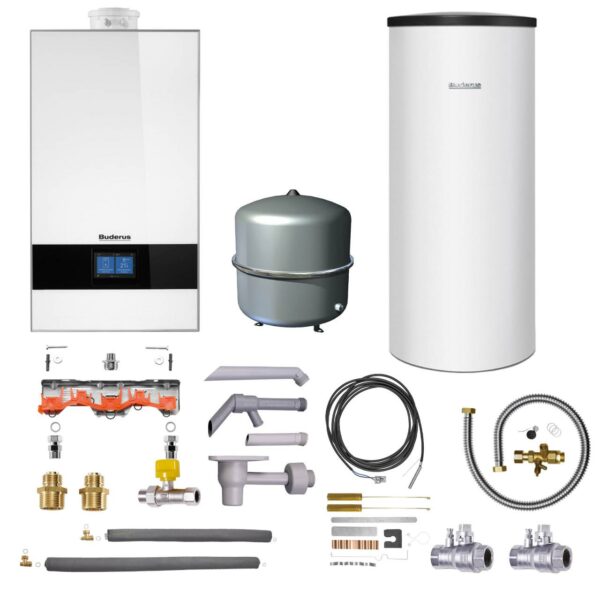 Buderus Gas-Brennwert Logaplus-Paket W42 GB182i.2-15 15kW H-Gas Speicher SU160 Bedieneinheit BC400 MAG 35l weiß