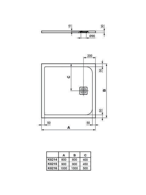 Ideal Standard Rechteck-Brausewanne Ultr 1000x1000x30mm, Schiefer