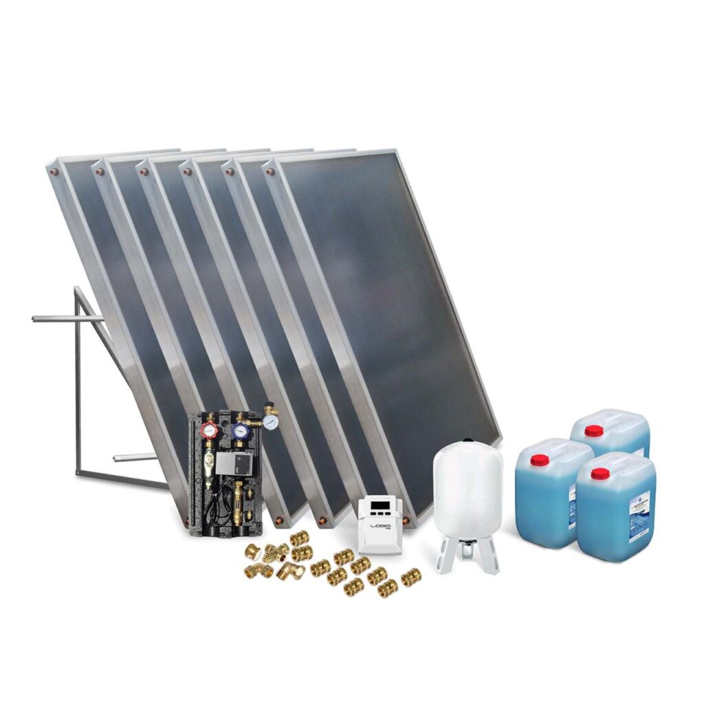 Solar-Paket Brauchwasser 6x AMP 2.0 Flachkollektor 12,06 qm Flachdachmontage