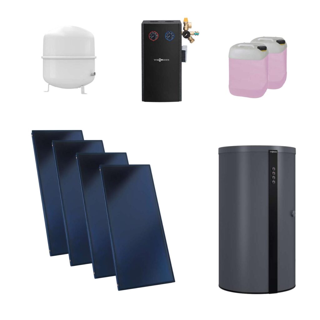 Viessmann Flachkollektor Solar-Paket Vitosol 200-FM SV2F 10,04 m² mit Vitocell 360-M 750L Kombispeicher vitographite Modul Divicon